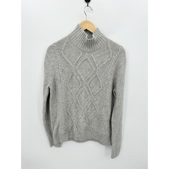 Banana Republic Sweater Men Large Gray Merino Wool Blend Fisherman Mock Neck - Picture 1 of 7